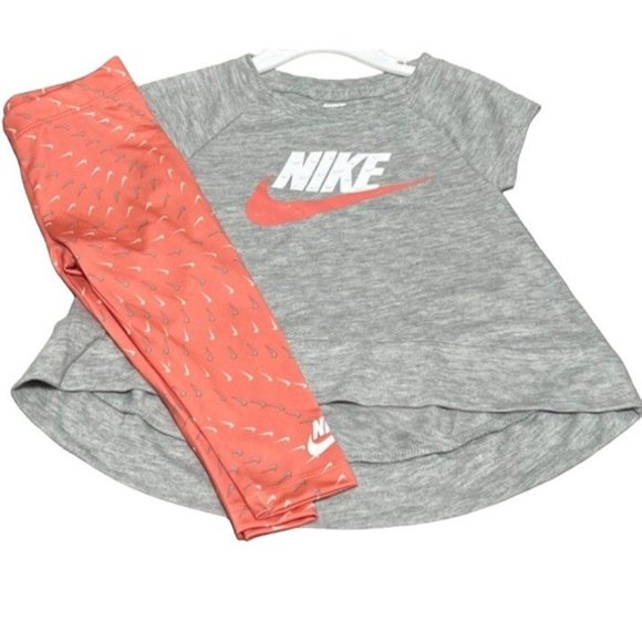 Nike swoosh 2pc set gray pink salt 2T 4T NWT leggings T shirt tunic NIKE - Picture 5 of 6